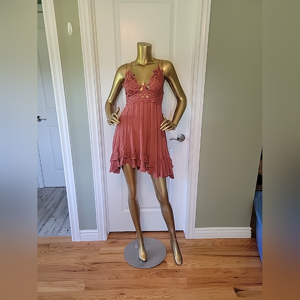 Free People FP One Adella Slip Dress Crochet Lace Boho Rust XS